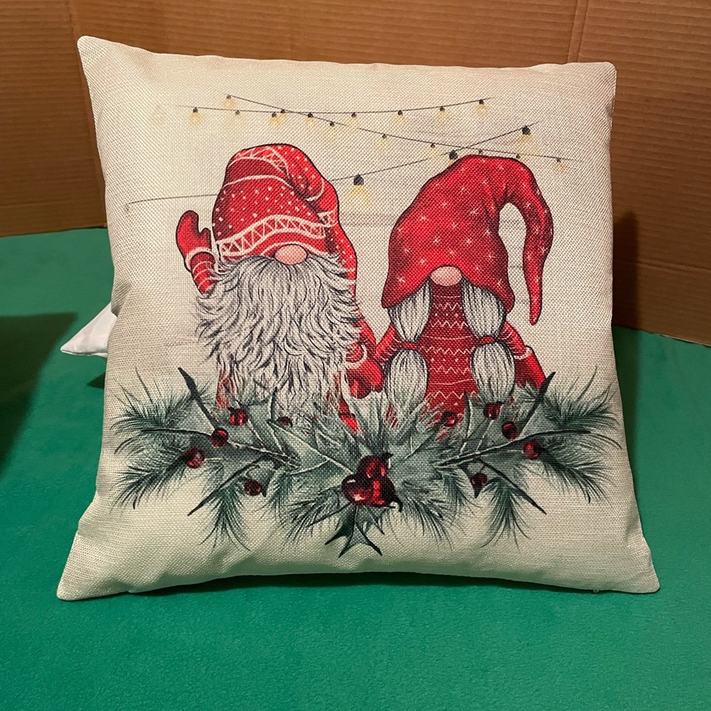 Gnomes with greens throw pillow.